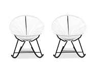 Costa Rocker Lounge Chair in White, Wire Lounge Chair, Plastic Lounge Chair, Beach Lounge Chair, Indoor-Outdoor Lounge Chair, Patio Lounge Chair, Oval,Hammock Weave, Lounge Chair, Acapulco Style - Set 2