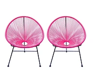 Costa Lounge Chair, Wire Lounge Chair, Plastic Lounge Chair, Beach Lounge Chair, Indoor-Outdoor Lounge Chair,Acapulco style Rattan,Weather Resistant,Patio Lounge Chair, Oval Lounge Chair - Set 2