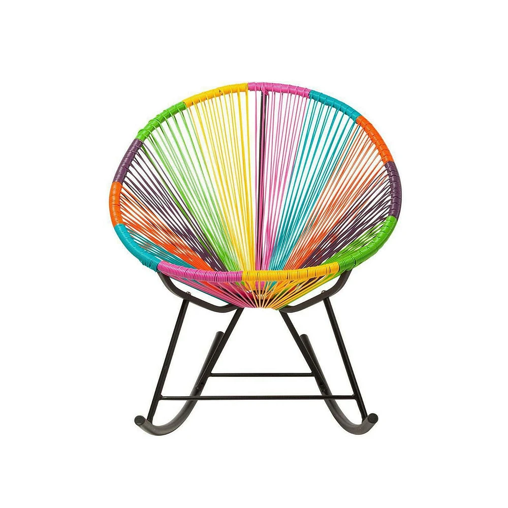 Costa Rocker Lounge Chair in Multicolour, Wire Lounge Chair, Plastic Lounge Chair, Beach Lounge Chair, Indoor-Outdoor Lounge Chair,Hammock Weave,Rattan,Weather resistance Patio Lounge Chair,Acapulco, Oval Lounge Chair