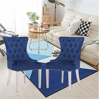 Eudora Chair in Blue, Nailhead trim Dining Chair, Velvet Upholstery Dining Chair, Dining Chair with Stainless Steel legs for Kitchen and Living Room- Set 2