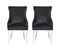 Odie Chair in Black, Nailhead trim Dining Chair, Velvet Upholstery Dining Chair, Dining Chair with Stainless Steel legs for Kitchen and Living Room- Set 2