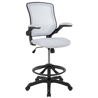 Mid-Back White Mesh Ergonomic Drafting Chair with Adjustable Foot Ring and Flip-Up Arms