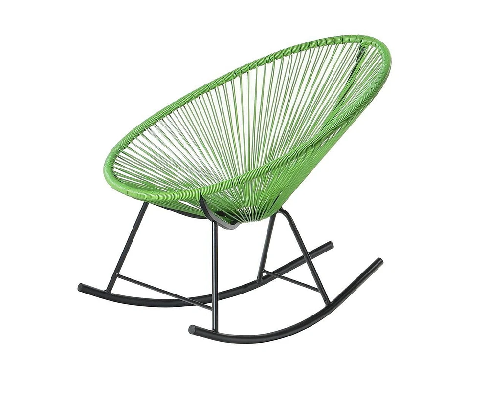 Costa Rocker Lounge Chair in Green, Wire Lounge Chair, Plastic Lounge Chair, Beach Lounge Chair, Indoor-Outdoor Lounge, Acapulco, Chair,Hammock Weave,Rattan,Weather resistance Patio Lounge Chair, Oval Lounge Chair