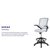 Mid-Back White Mesh Ergonomic Drafting Chair with Adjustable Foot Ring and Flip-Up Arms