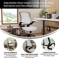 Mid-Back White Mesh Ergonomic Drafting Chair with Adjustable Foot Ring and Flip-Up Arms