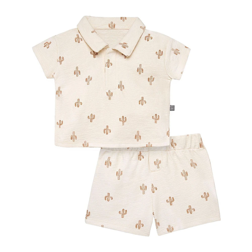 modern moments™ by Gerber® - Short Sleeve Polo Shirt+Shorts Set Cactus, Slub structured jersey 100% cotton