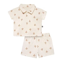 modern moments™ by Gerber® - Short Sleeve Polo Shirt+Shorts Set Cactus, Slub structured jersey 100% cotton