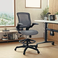 Mid-Back Dark Gray Mesh Ergonomic Drafting Chair with Adjustable Foot Ring and Flip-Up Arms