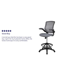 Mid-Back Dark Gray Mesh Ergonomic Drafting Chair with Adjustable Foot Ring and Flip-Up Arms