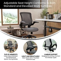 Mid-Back Dark Gray Mesh Ergonomic Drafting Chair with Adjustable Foot Ring and Flip-Up Arms