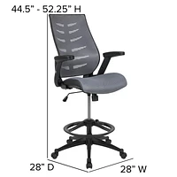 High Back Dark Gray Mesh Spine-Back Ergonomic Drafting Chair with Adjustable Foot Ring and Adjustable Flip-Up Arms