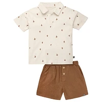 modern moments™ by Gerber® - Ensemble 2 Pièces Chemise Col Johnny + Short Cactus Beige Jersey structuré doux et extensible