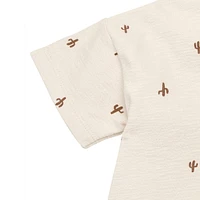 modern moments™ by Gerber® - Ensemble 2 Pièces Chemise Col Johnny + Short Cactus Beige Jersey structuré doux et extensible