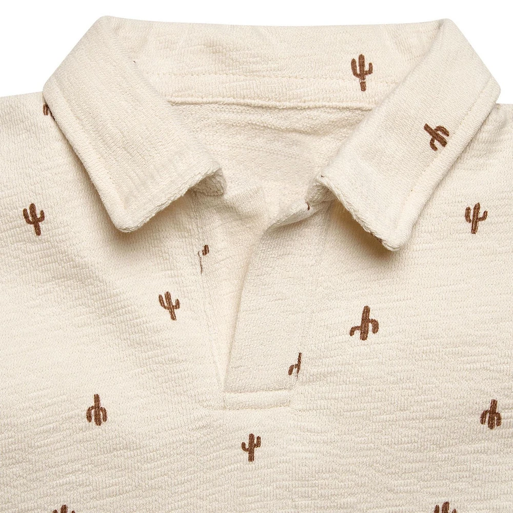 modern moments™ by Gerber® - Ensemble 2 Pièces Chemise Col Johnny + Short Cactus Beige Jersey structuré doux et extensible