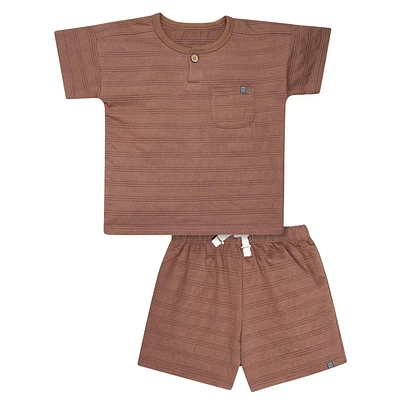 modern moments™ by Gerber®™ - Ensemble Chemise Texturée Oversize + Short 2 Pièces - Brun Jersey de coton doux et extensible