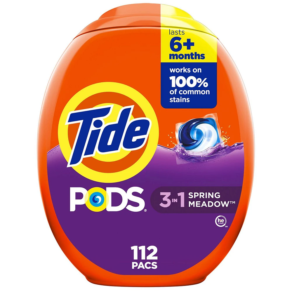 Tide PODS Laundry Detergent Soap Pacs, HE Compatible, Powerful 3-in-1 Clean in one Step, Spring Meadow Scent, 112CT