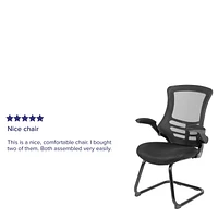 Black Mesh Sled Base Side Reception Chair with Flip-Up Arms