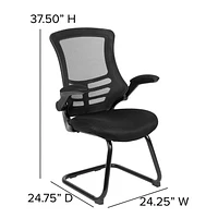 Black Mesh Sled Base Side Reception Chair with Flip-Up Arms