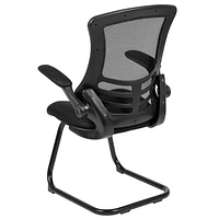 Black Mesh Sled Base Side Reception Chair with Flip-Up Arms