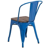 4 Pk. Blue Metal Stackable Chair with Wood Seat