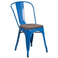 4 Pk. Blue Metal Stackable Chair with Wood Seat