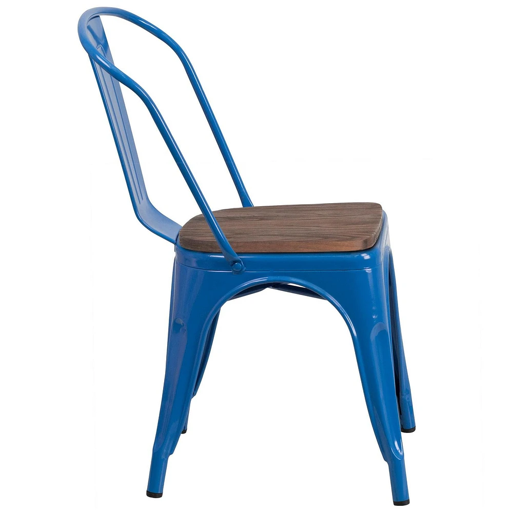 4 Pk. Blue Metal Stackable Chair with Wood Seat