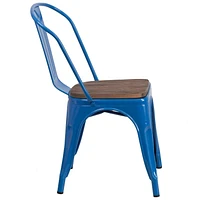 4 Pk. Blue Metal Stackable Chair with Wood Seat