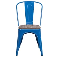 4 Pk. Blue Metal Stackable Chair with Wood Seat