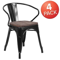 4 Pk. Metal Chair with Wood Seat and Arms