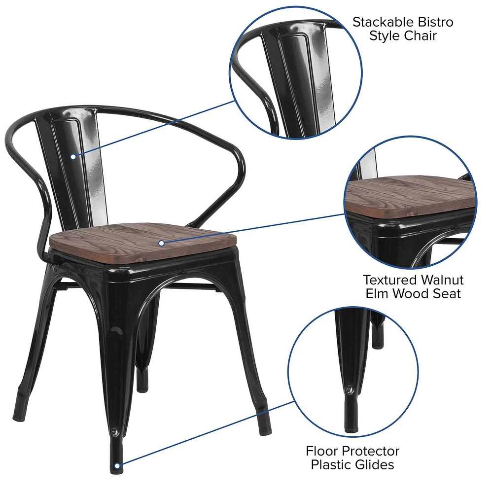 4 Pk. Metal Chair with Wood Seat and Arms