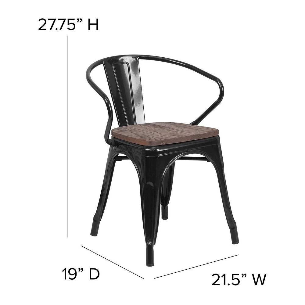 4 Pk. Metal Chair with Wood Seat and Arms