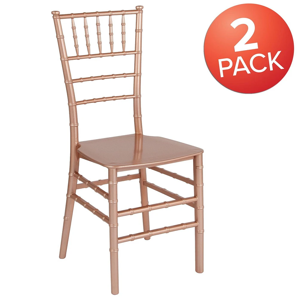 2 Pk. HERCULES Series Rose Gold Resin Stacking Chiavari Chair