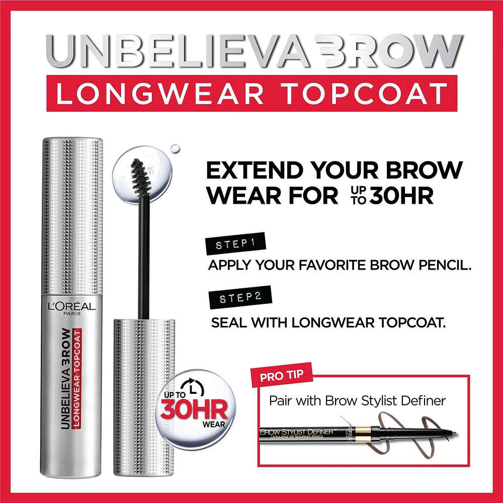 L'Oréal Paris Unbelievabrow Eyebrow Gel Topcoat 30h Longwear, Transparent, 5ml., Unbelievabrow Longwear Brow Topcoat gel