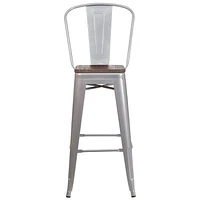 4 Pk. 30" High Silver Metal Barstool with Back and Wood Seat