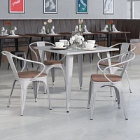 4 Pk. Silver Metal Chair with Wood Seat and Arms