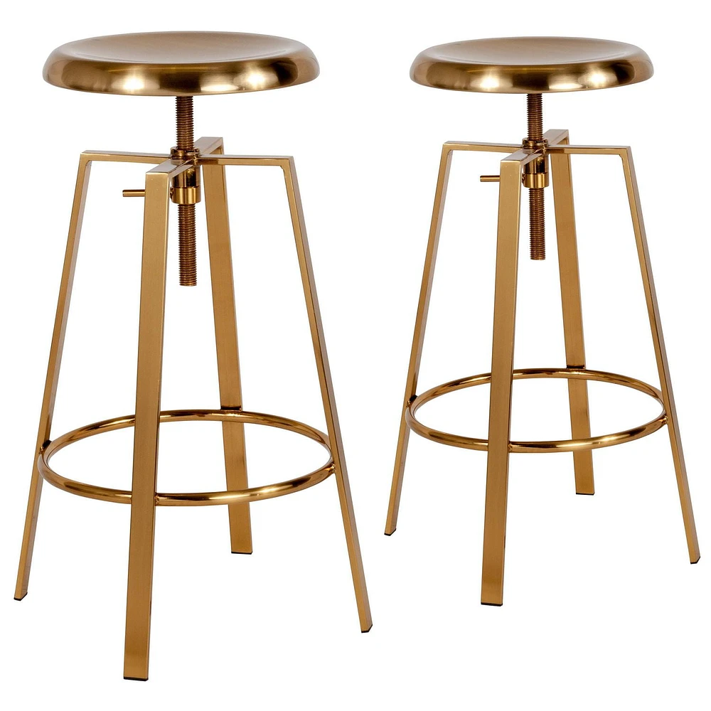 2 Pk. Toledo Industrial Style Barstool with Swivel Lift Adjustable Height Seat in Gold Finish