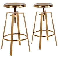 2 Pk. Toledo Industrial Style Barstool with Swivel Lift Adjustable Height Seat in Gold Finish