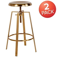 2 Pk. Toledo Industrial Style Barstool with Swivel Lift Adjustable Height Seat in Gold Finish