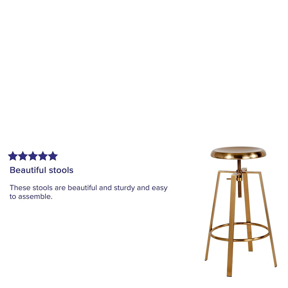 2 Pk. Toledo Industrial Style Barstool with Swivel Lift Adjustable Height Seat in Gold Finish