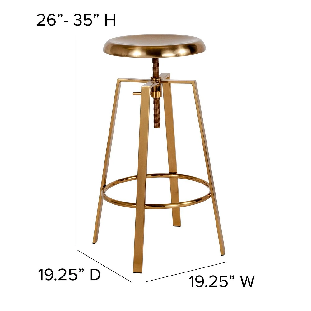 2 Pk. Toledo Industrial Style Barstool with Swivel Lift Adjustable Height Seat in Gold Finish