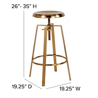 2 Pk. Toledo Industrial Style Barstool with Swivel Lift Adjustable Height Seat in Gold Finish