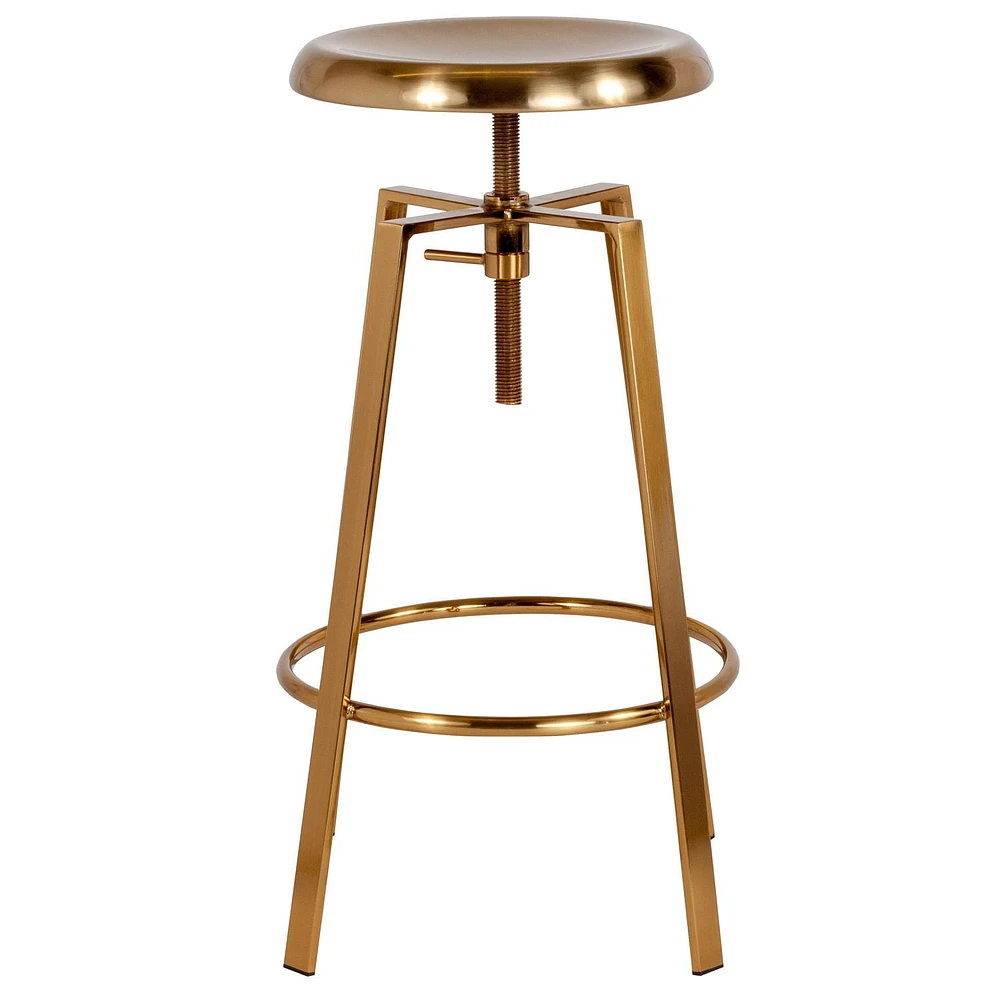 2 Pk. Toledo Industrial Style Barstool with Swivel Lift Adjustable Height Seat in Gold Finish