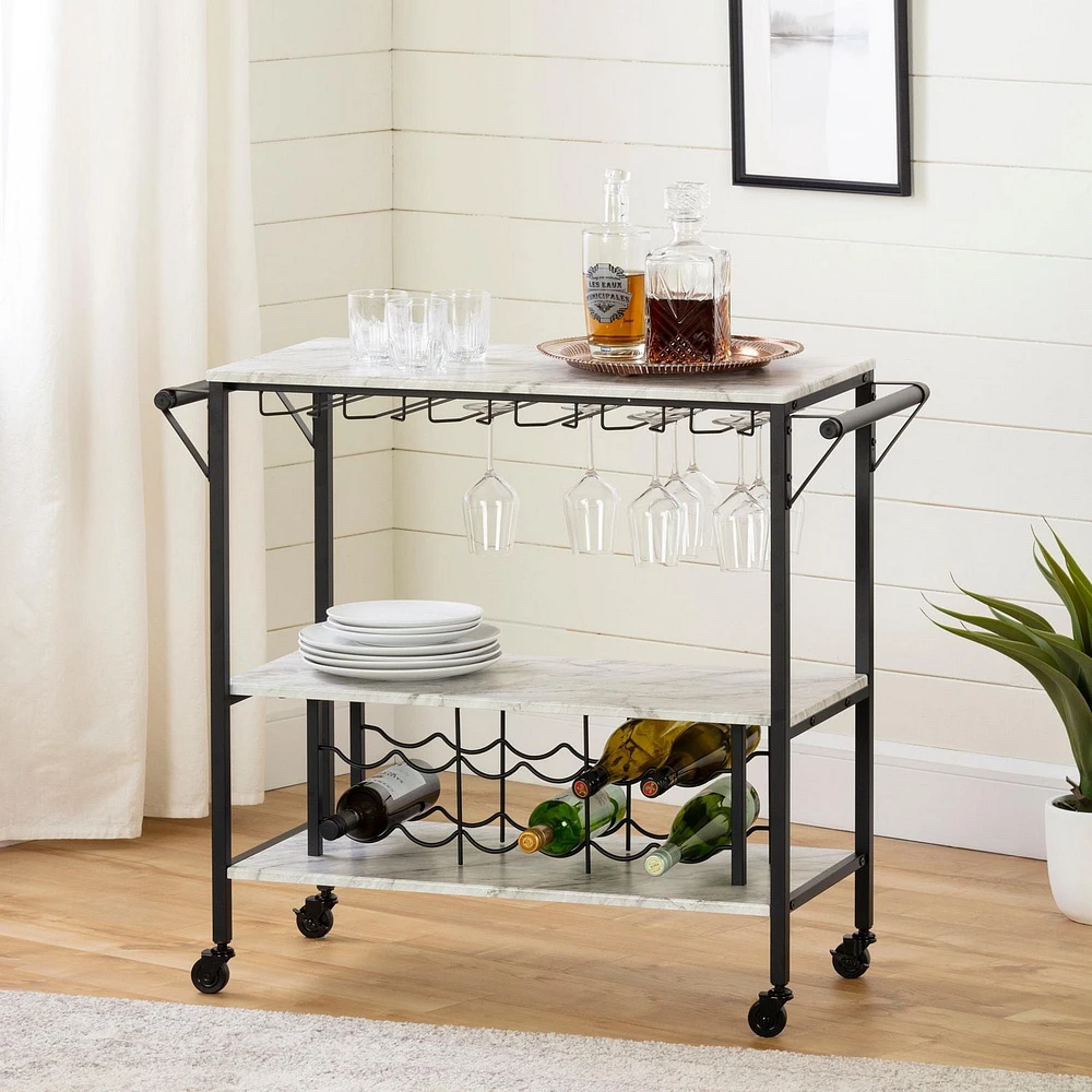 South Shore Maliza Bar Cart with Wine Bottle Storage and Wine Glass Rack