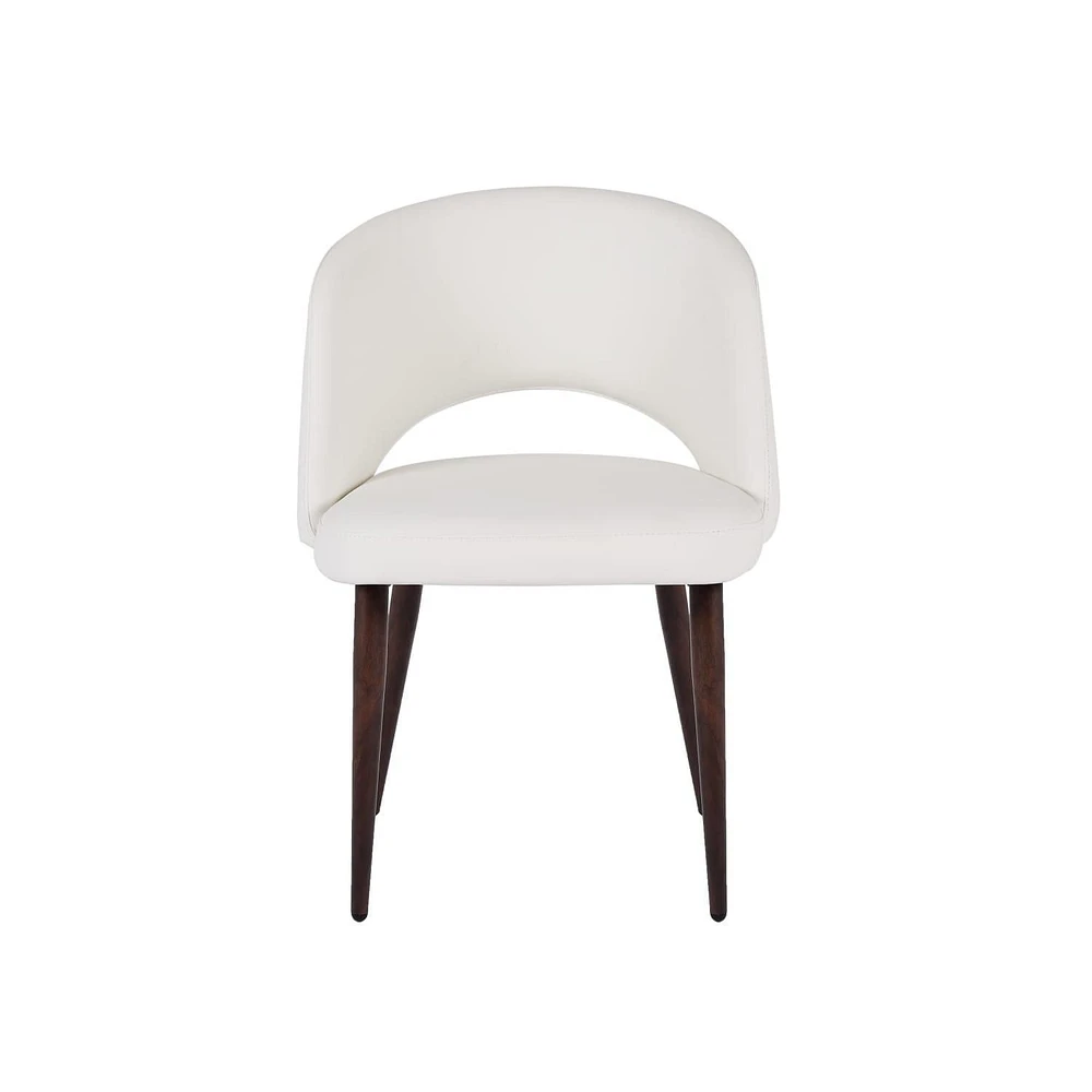 Executive Wood Dining Chair with White Leather Upholstery