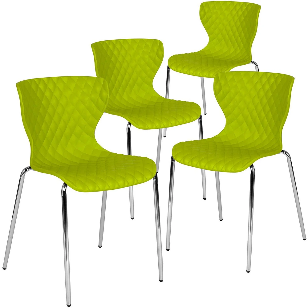 4 Pk. Lowell Contemporary Design Citrus Green Plastic Stack Chair