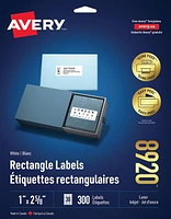 Avery White Rectangle Labels with Sure Feed Technology, Easy Peel, 1" x 2 ⅝", for Laser and Inkjet Printers - 8920