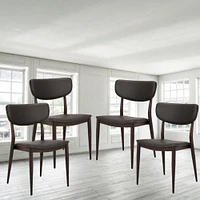 Slim Wood Dining Chair with Grey Leather Upholstery (Set of 4)