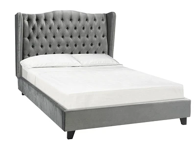 Brassex Inc Tufted King Bed Frame Grey Velvet Fabric