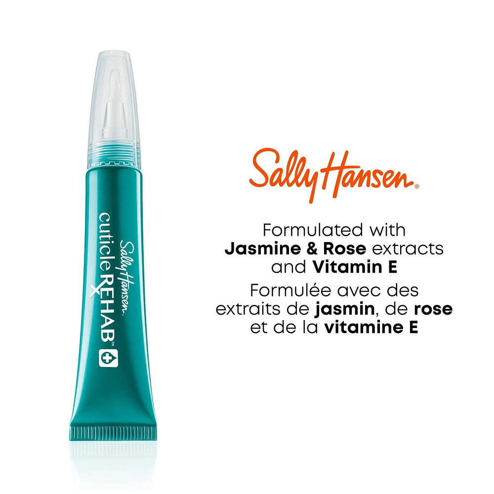 Sally Hansen Cuticle Rehab™, softens & helps restore cuticles, with Vitamin E, Jasmine and Rose extracts, conditioning formula, reduce nail breakage, Restores cuticles