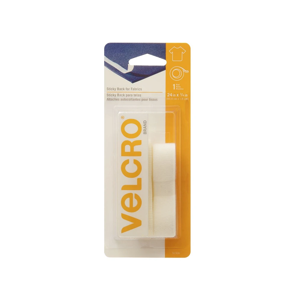 VELCRO® Brand Sticky Back™ for Fabrics White Tape Roll, 24"x ¾" (60.9 cm x 1.9 cm)